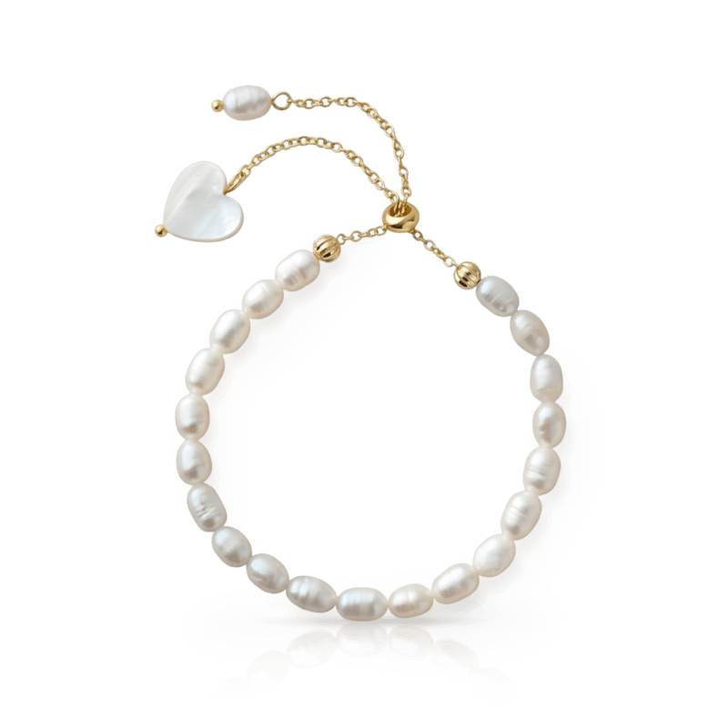 Bracelet Cœur de nacre en perles de culture blanches forme Grain de riz - OUI HANDMADE