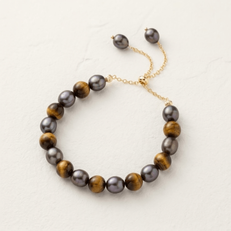 Bracelet sélène en perles de Tahiti et Œil de tigre